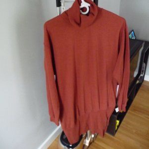 YOUNG FABULOUS BROKE NEW  MODERN FLEECE TUNIC SWEATER DRESS  IN BRICK RED SIZE L